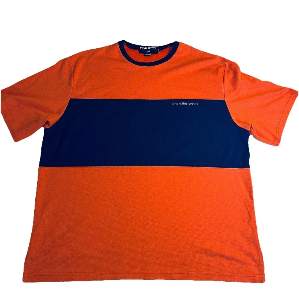 Vintage Polo Sport Ralph Lauren Sweater Knit Polo Shirt Men's XLarge Navy Orange